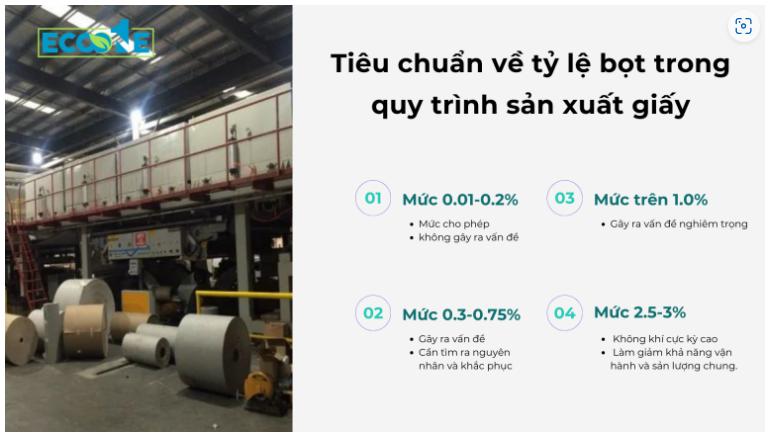 Tiêu chuẩn về tỷ lệ bọt trong quy trình sản xuất giấy